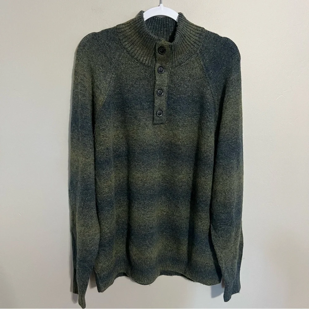 Banana Republic Green Gradient Button Mock Neck Wool Blend Sweater size XL